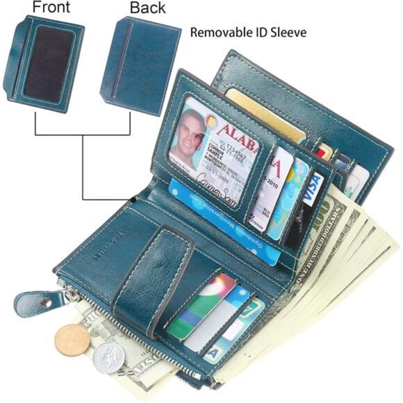 New Small Compact Women Wallet RFID Blocking Genuine Leather Bifold Purse - Picture 2 of 6